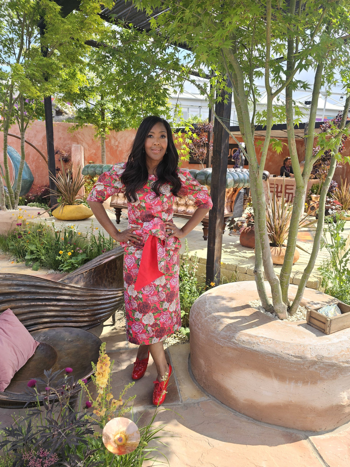 Angellica Bell-RHS-Chelsea-2025-Floral- Tea-dress- Angellica-Rose-Print_Lorelei-Lady-Lorelei-London
