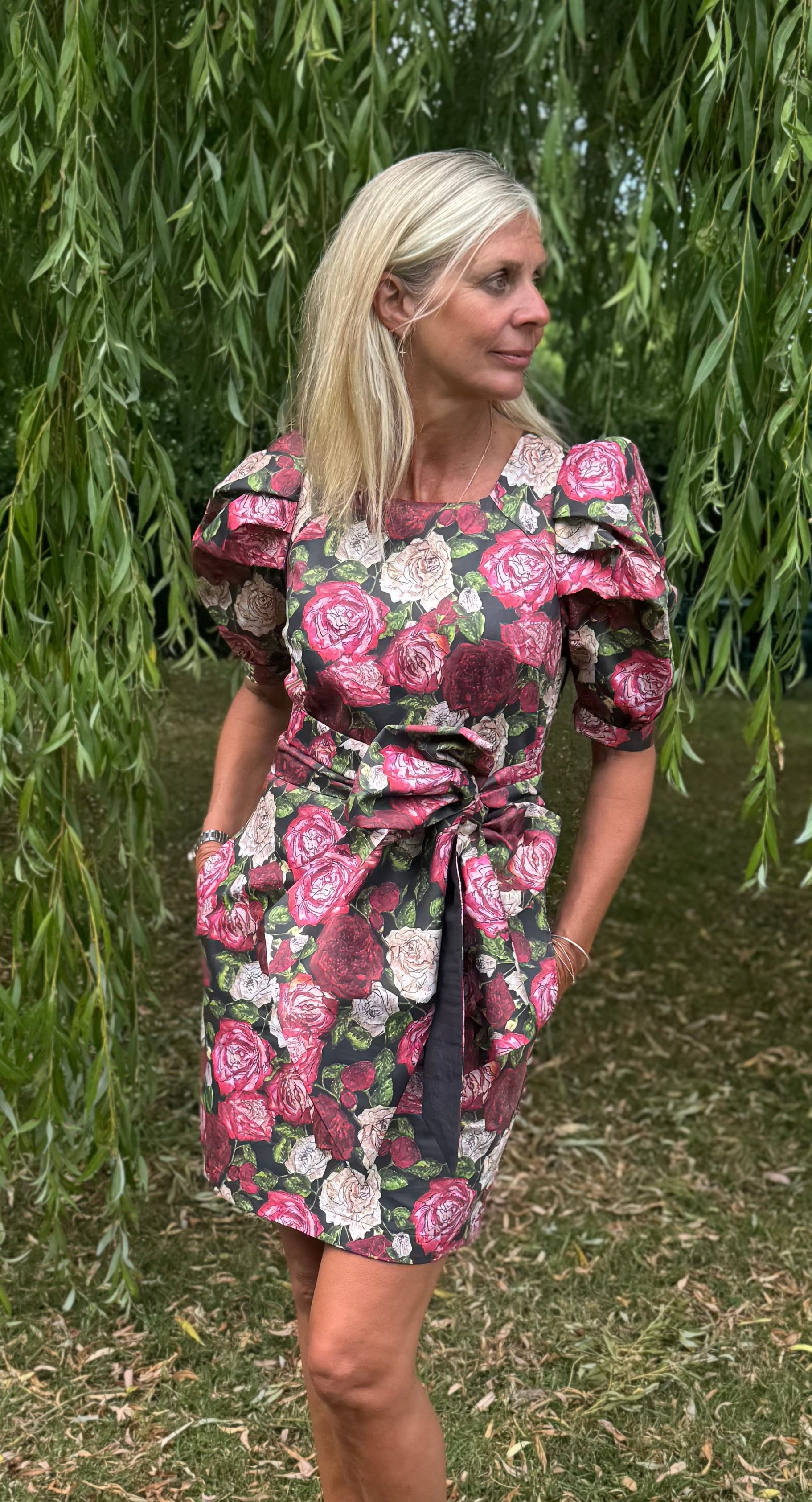 Angellica Bell-RHS-Chelsea-2025-Floral- Tea-dress- Angellica-Rose-Print_Lorelei-Lady-Lorelei-London-Shorty-black-Colourway