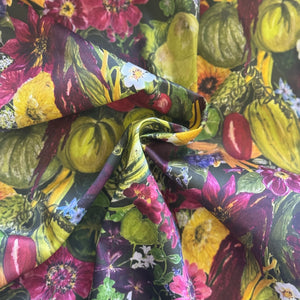 August Beth Vegetable Hand drawn Print skirt and tie by Lorelei London RHS Chelsea 2026 Alitex Inspired by Le manoir garden Sustainable brand made in the UK Organic natural fibres Vegetable Emporium 2