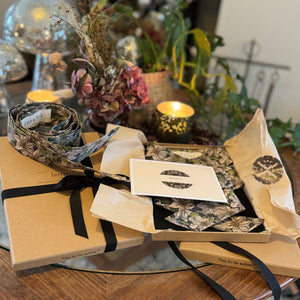 The Lorelei Skinny Tie - Amanda's Garden Print -Neck-tie, hair bow ,bow tie, belt. Gift Box - Luxury gift- Lorelei Packaging.